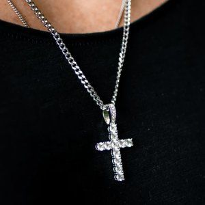 4mm Diamond Cross Necklace, CZ Cuban Link Necklace